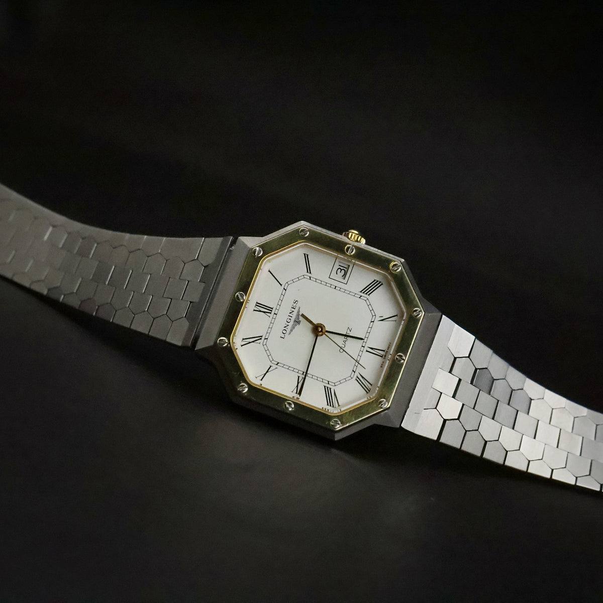 Longines Quartz | Octagonal Two-Tone | White Roman Dial | Integrated Bracelet, view 1