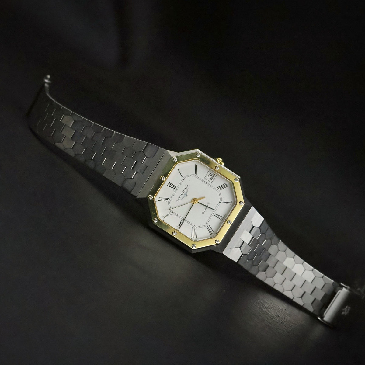 Longines Quartz | Octagonal Two-Tone | White Roman Dial | Integrated Bracelet, view 3