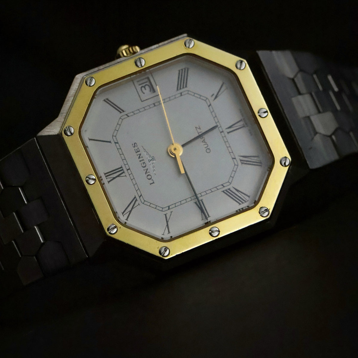 Longines Quartz | Octagonal Two-Tone | White Roman Dial | Integrated Bracelet, view 4