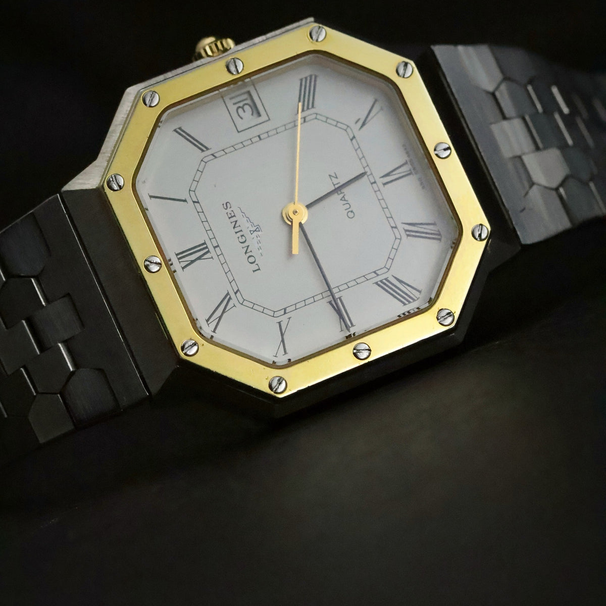 Longines Quartz | Octagonal Two-Tone | White Roman Dial | Integrated Bracelet, view 5
