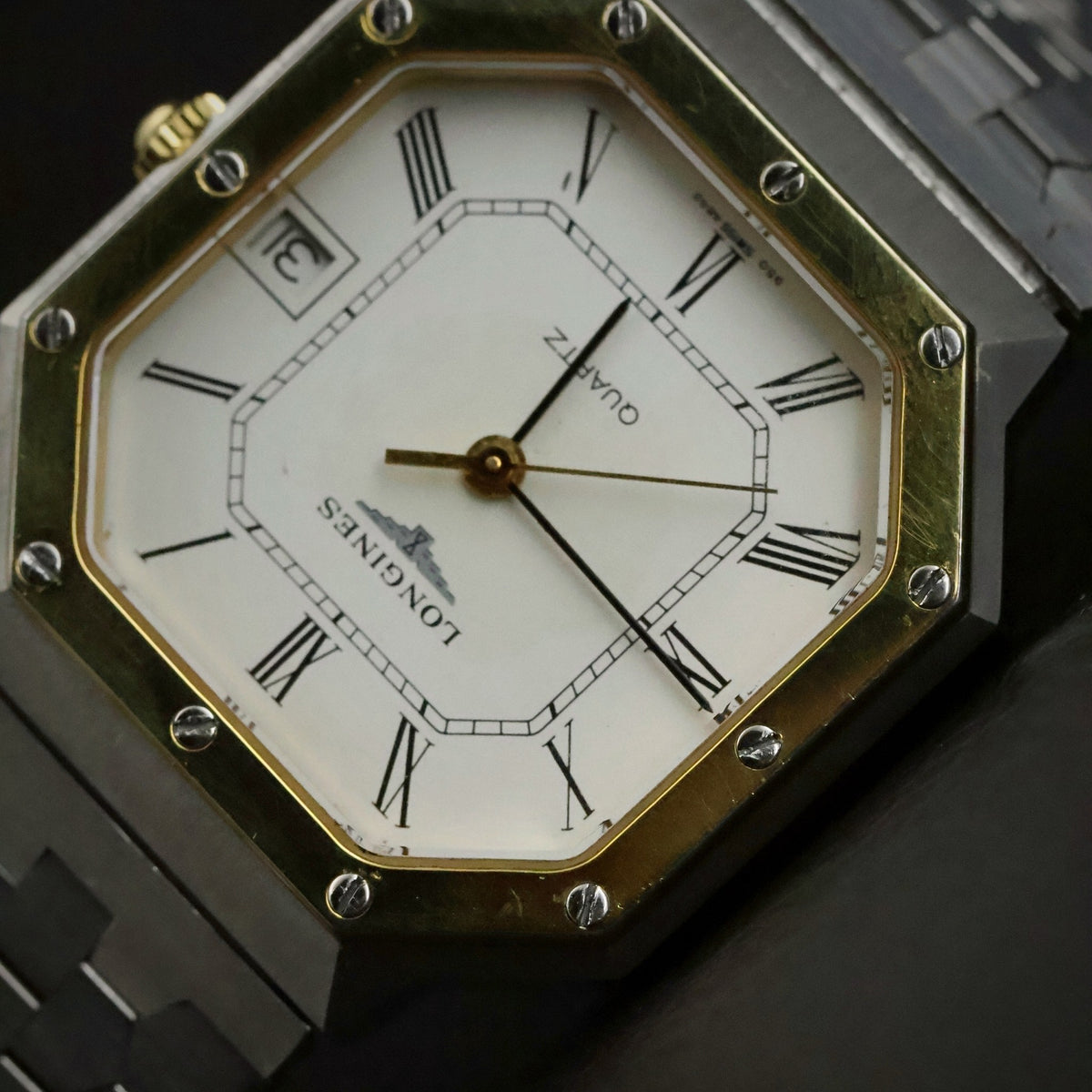 Longines Quartz | Octagonal Two-Tone | White Roman Dial | Integrated Bracelet, view 7