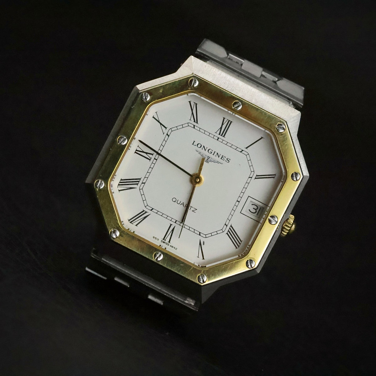 Longines Quartz | Octagonal Two-Tone | White Roman Dial | Integrated Bracelet, view 11