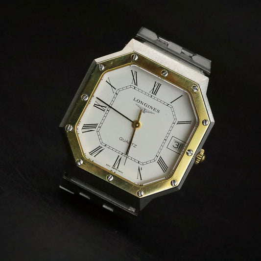 Longines Quartz | Octagonal Two-Tone | White Roman Dial | Integrated Bracelet, view 11