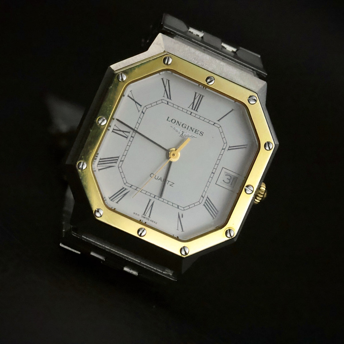 Longines Quartz | Octagonal Two-Tone | White Roman Dial | Integrated Bracelet, view 12