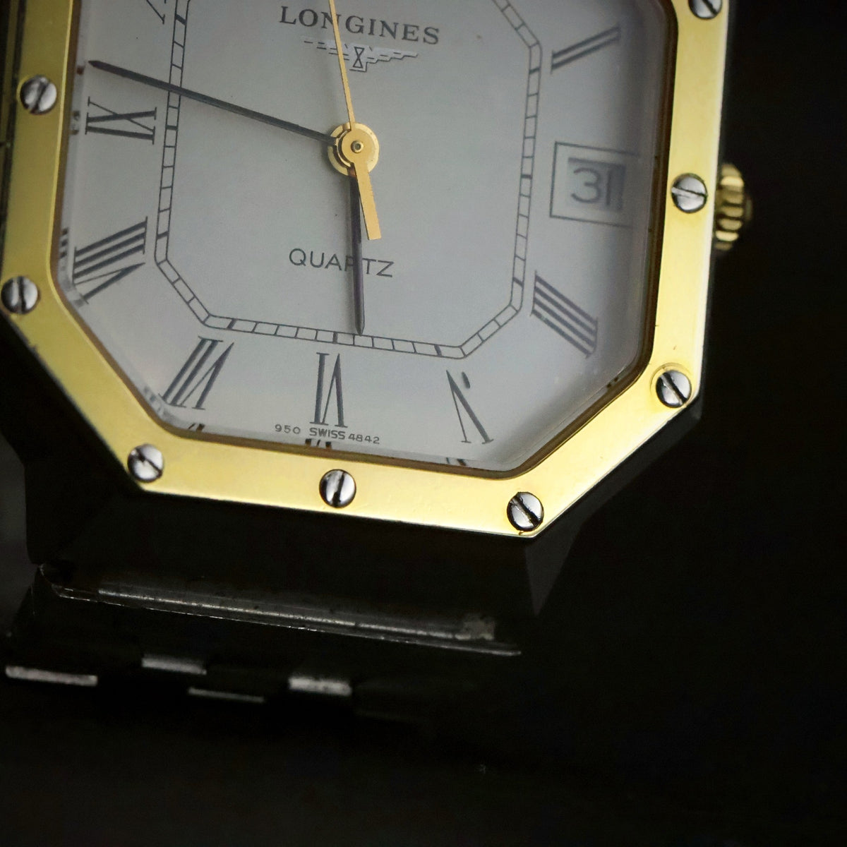 Longines Quartz | Octagonal Two-Tone | White Roman Dial | Integrated Bracelet, view 15