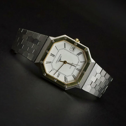 Longines Quartz | Octagonal Two-Tone | White Roman Dial | Integrated Bracelet, view 16