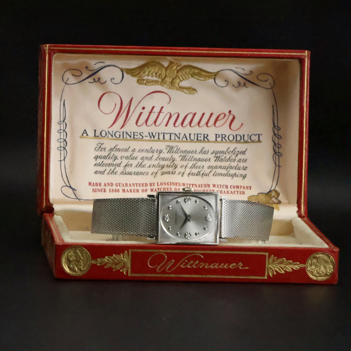 Longines Diamond Dial | White Gold Filled Square | Kestenmade Mesh | Wittnauer Box and Guarantee, view 9