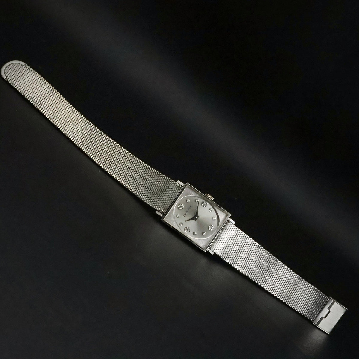 Longines Diamond Dial | White Gold Filled Square | Kestenmade Mesh | Wittnauer Box and Guarantee, view 11