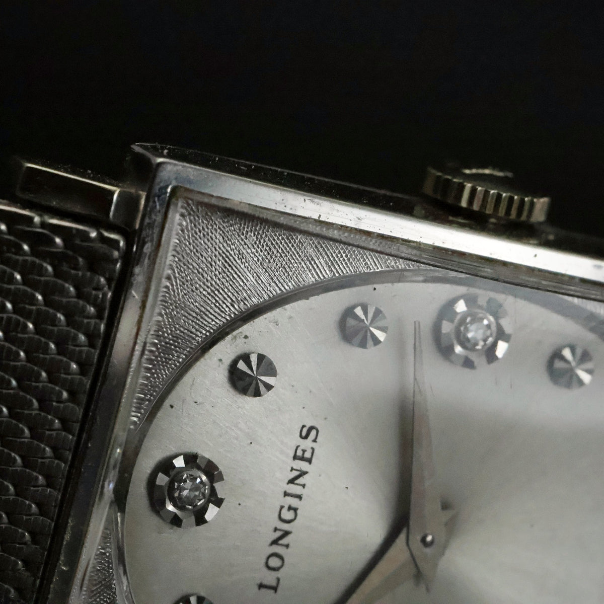 Longines Diamond Dial | White Gold Filled Square | Kestenmade Mesh | Wittnauer Box and Guarantee, view 19