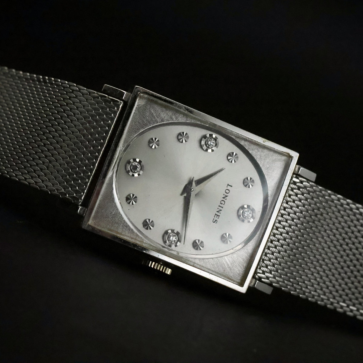 Longines Diamond Dial | White Gold Filled Square | Kestenmade Mesh | Wittnauer Box and Guarantee, view 24