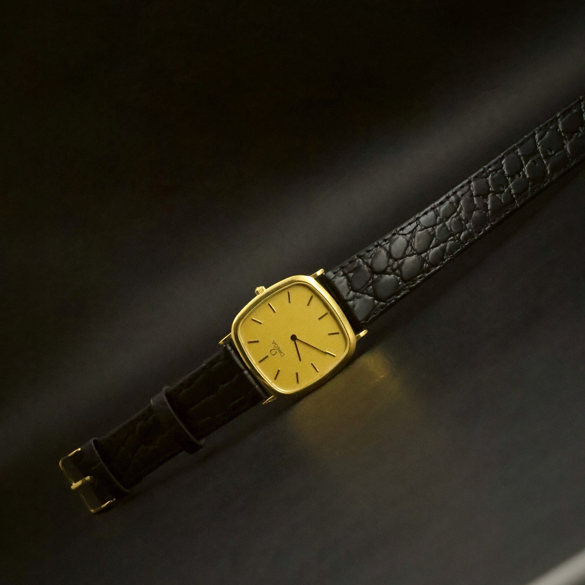 Omega De Ville Quartz | Champagne Striped Dial | Gold Plated Cushion | Two Hands, view 2