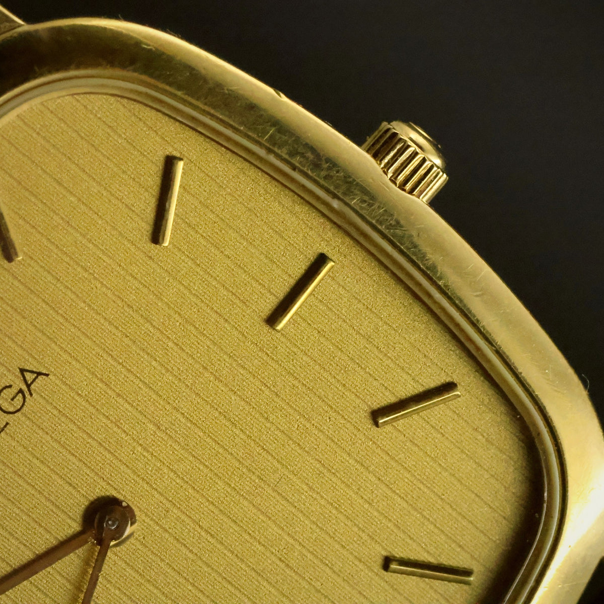 Omega De Ville Quartz | Champagne Striped Dial | Gold Plated Cushion | Two Hands, view 9