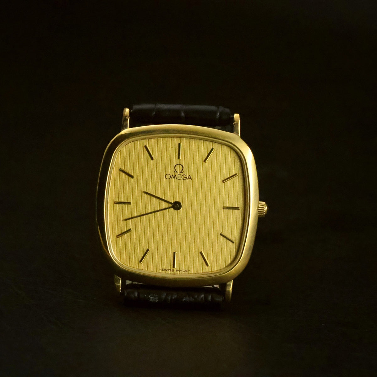 Omega De Ville Quartz | Champagne Striped Dial | Gold Plated Cushion | Two Hands, view 11