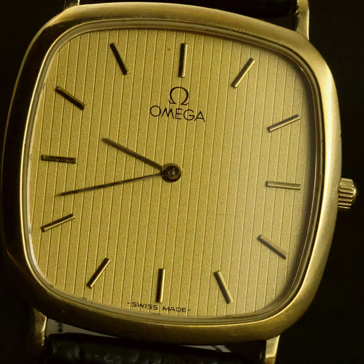 Omega De Ville Quartz | Champagne Striped Dial | Gold Plated Cushion | Two Hands, view 12