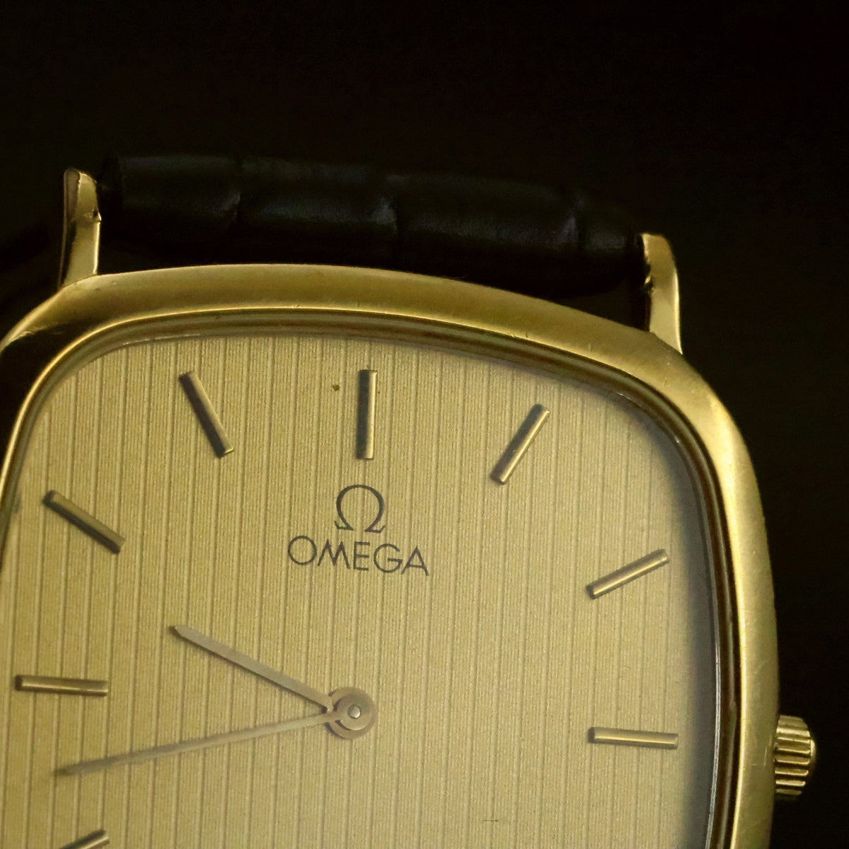 Omega De Ville Quartz | Champagne Striped Dial | Gold Plated Cushion | Two Hands, view 13