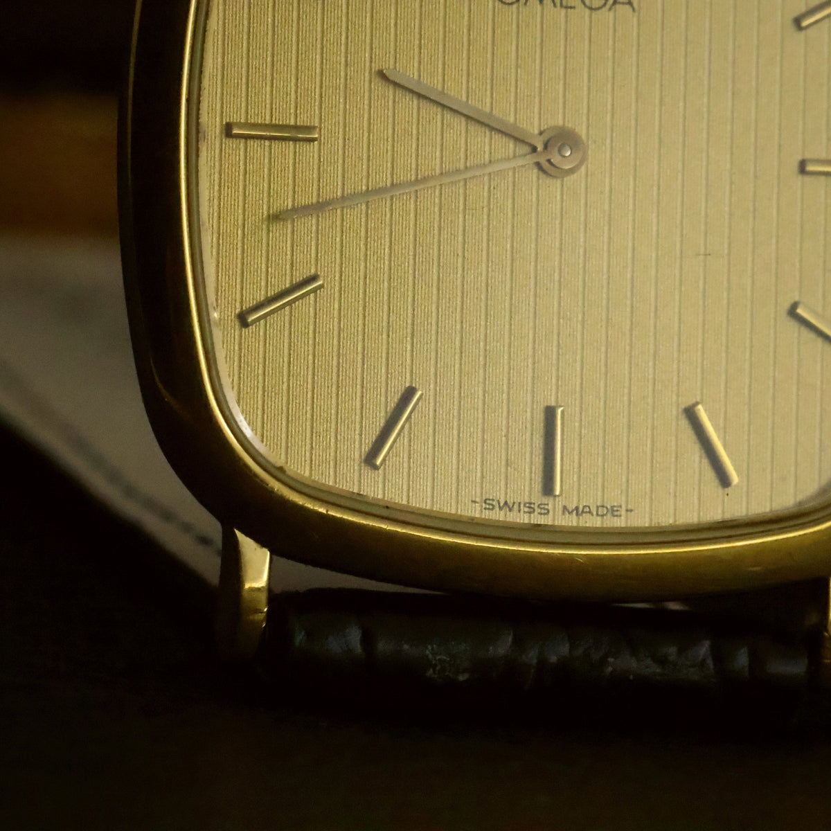 Omega De Ville Quartz | Champagne Striped Dial | Gold Plated Cushion | Two Hands, view 14