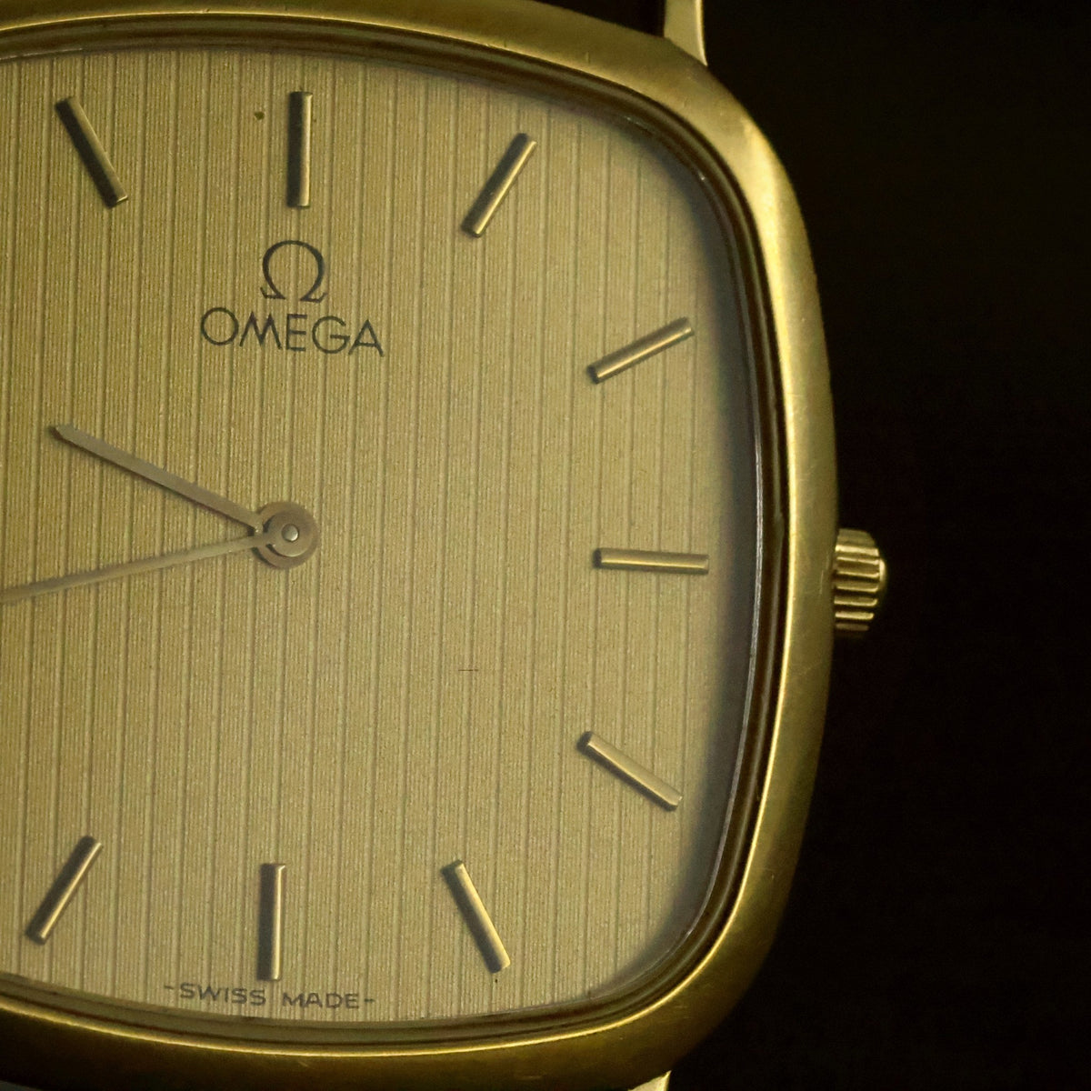 Omega De Ville Quartz | Champagne Striped Dial | Gold Plated Cushion | Two Hands, view 15