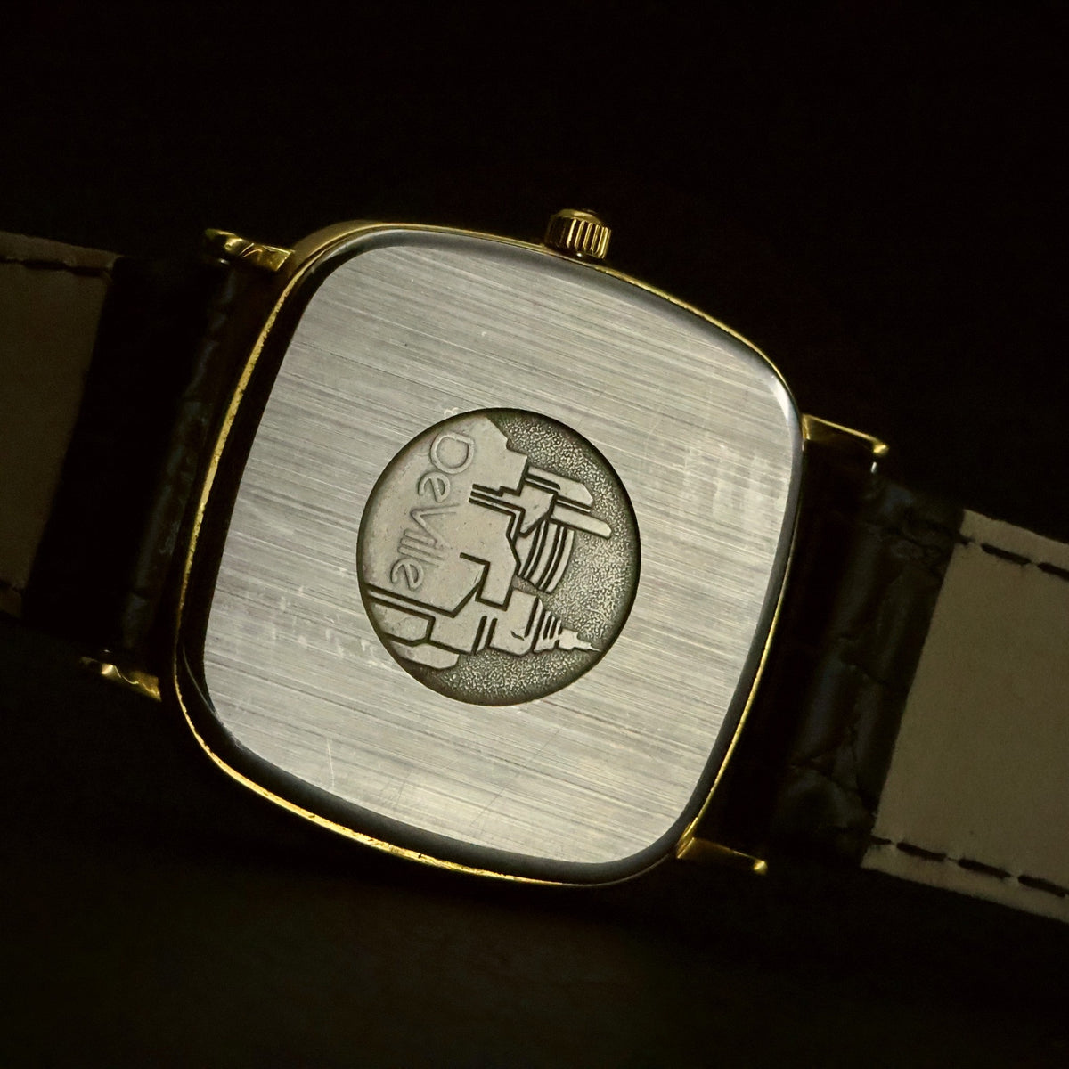 Omega De Ville Quartz | Champagne Striped Dial | Gold Plated Cushion | Two Hands, view 19