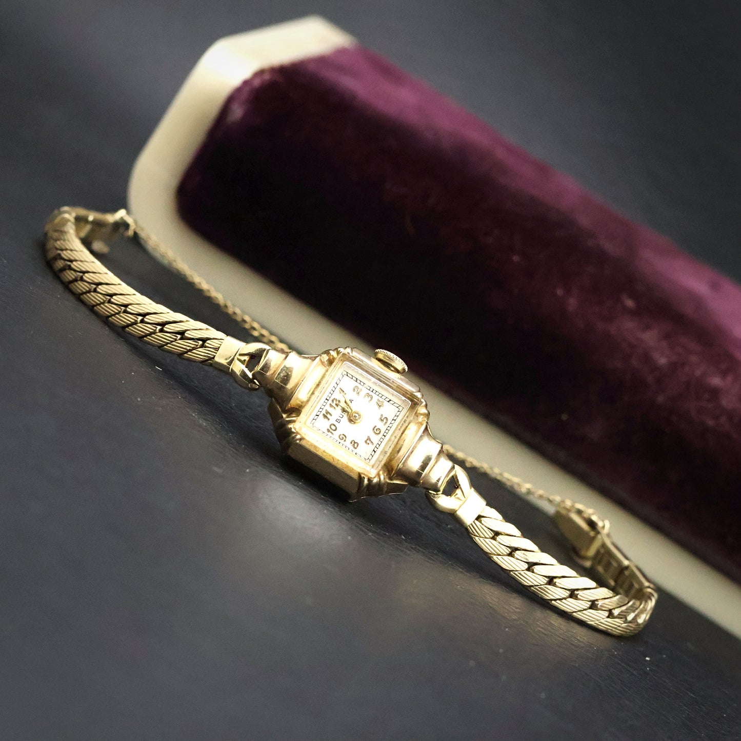 Bulova Gold Rectangular — Original Box & Papers