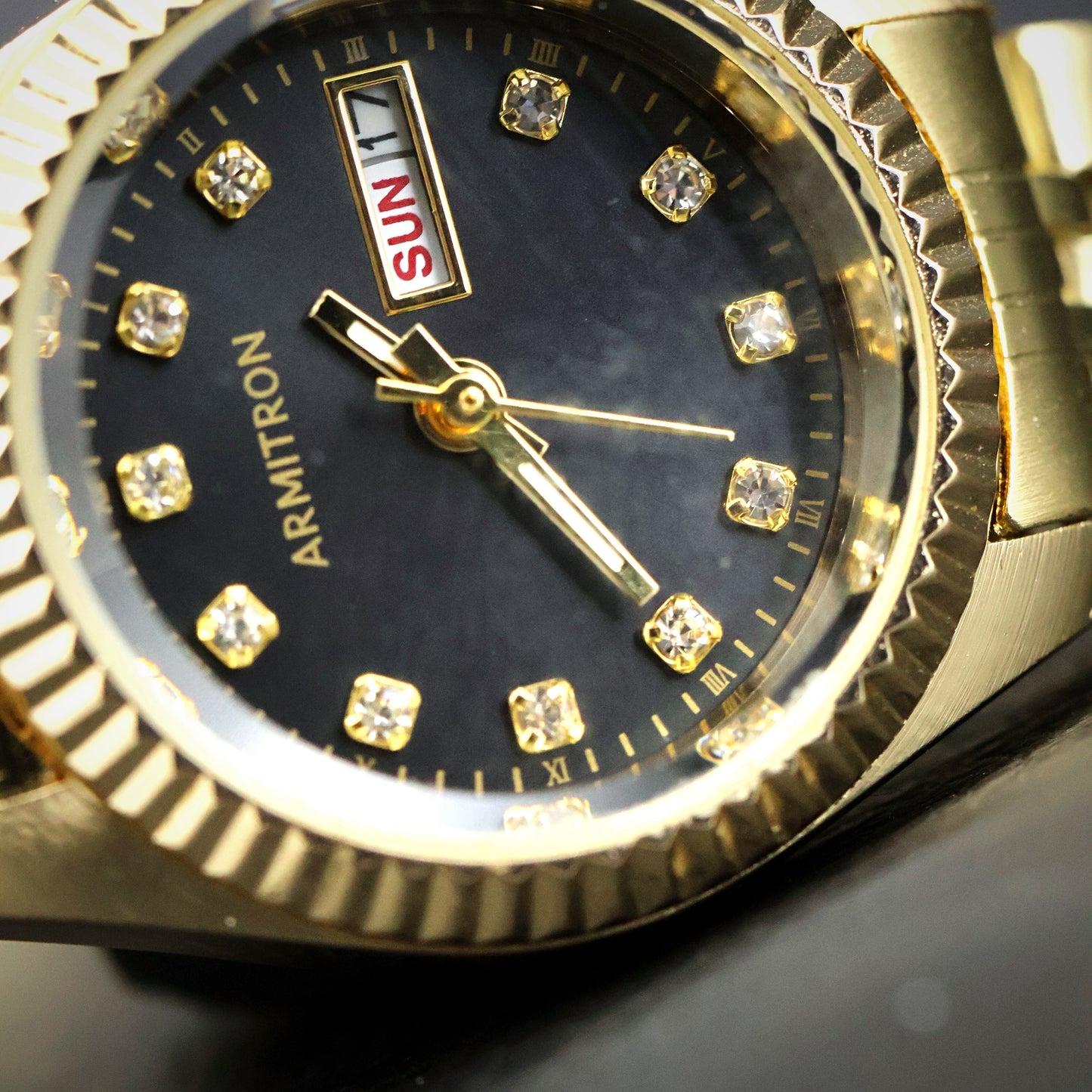 Armitron Gold-Tone Day-Date with Crystal Markers