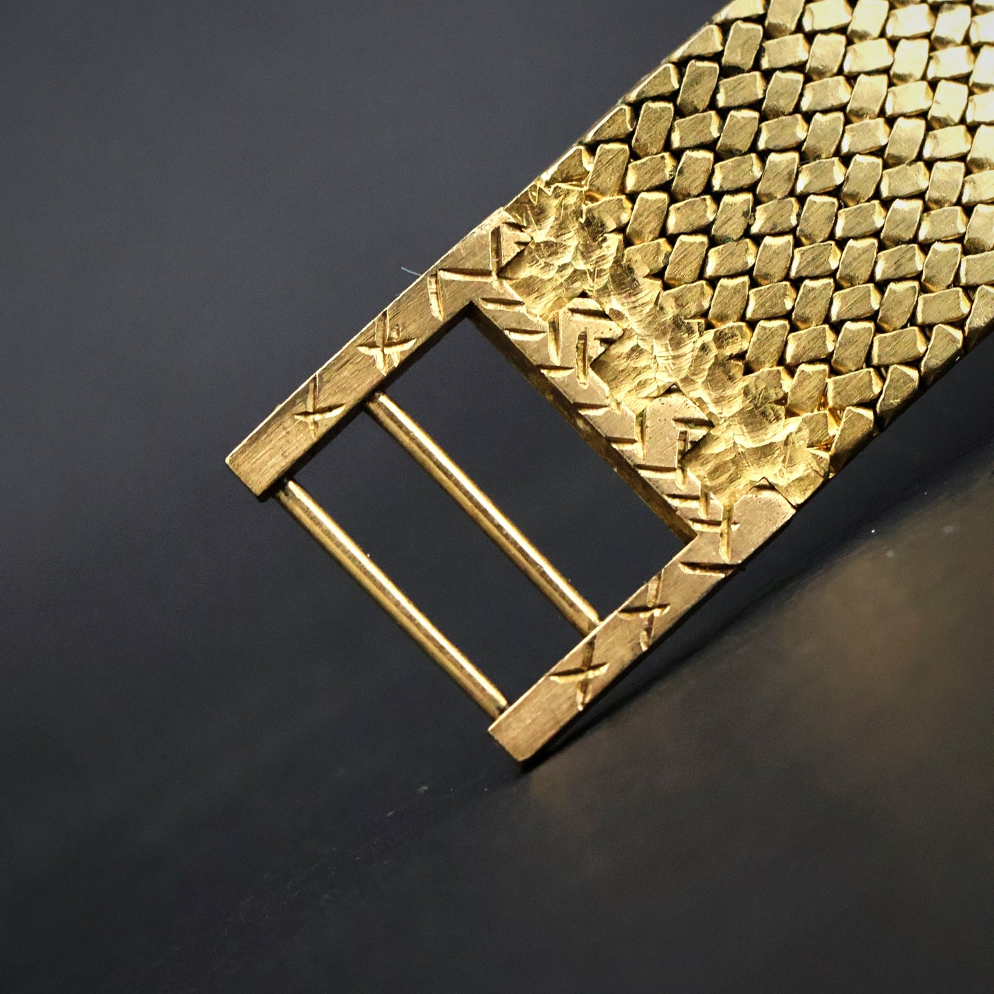 Longines Black Diamond Dial Gold Mesh Watch