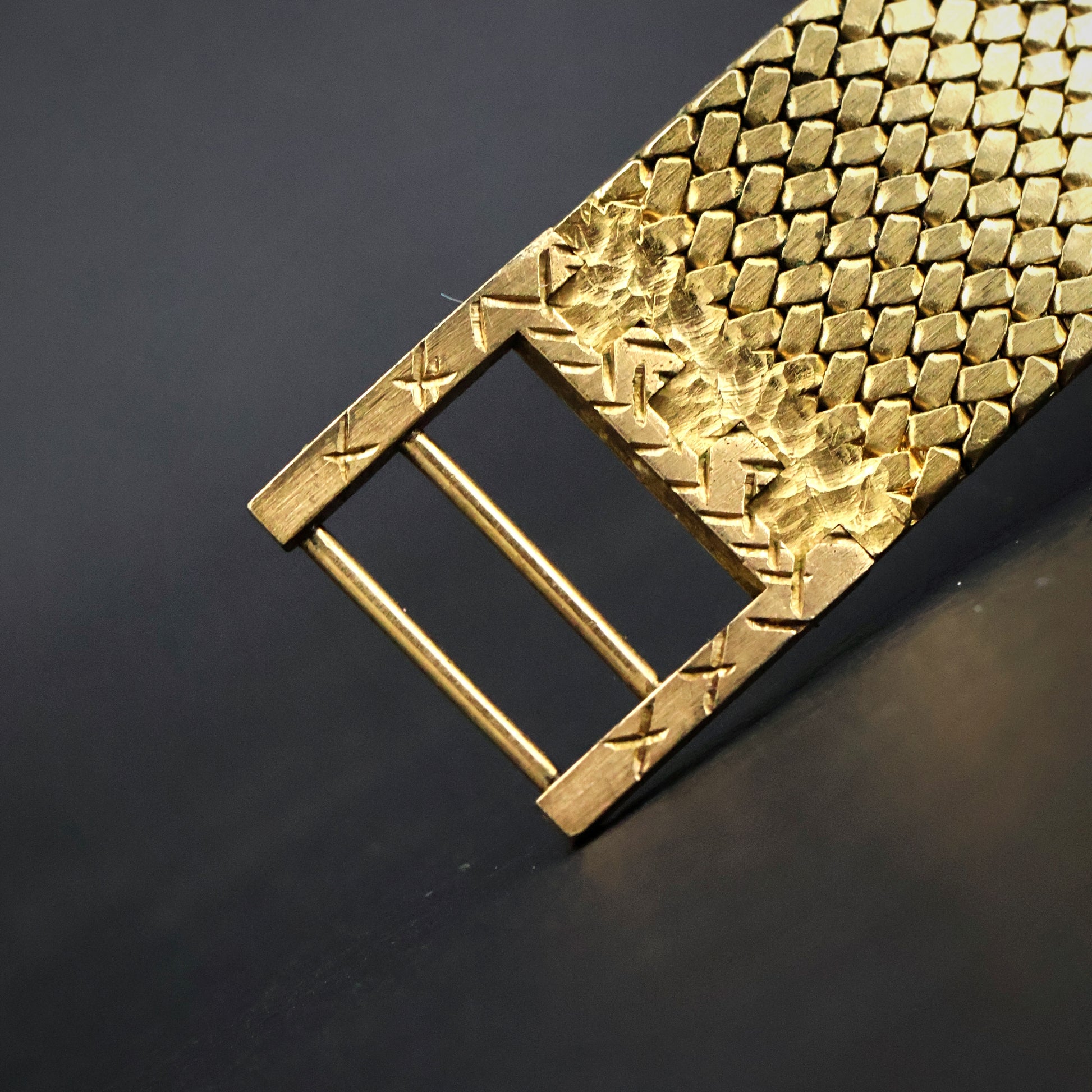 Longines Black Diamond Dial Gold Mesh Watch
