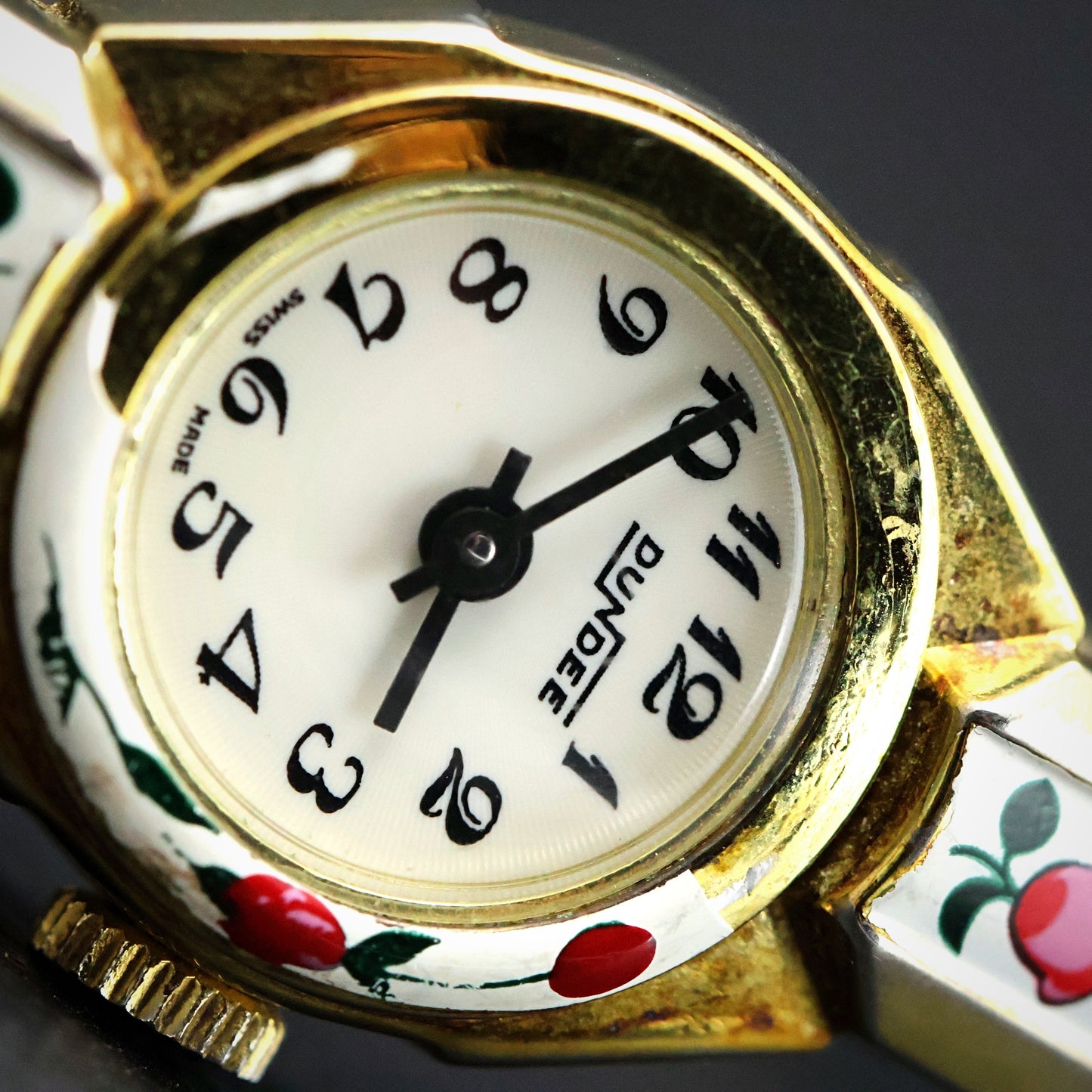 Dundee Swiss Hand-Painted Rose Enamel Bangle Watch