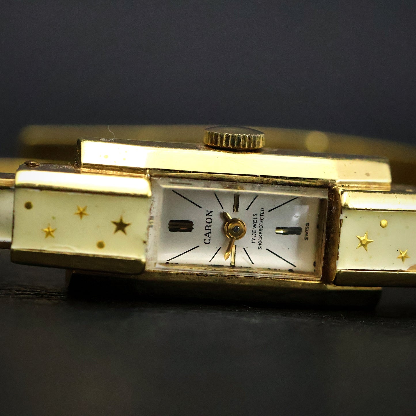 Caron 17-Jewel Cream Enamel Star Bangle