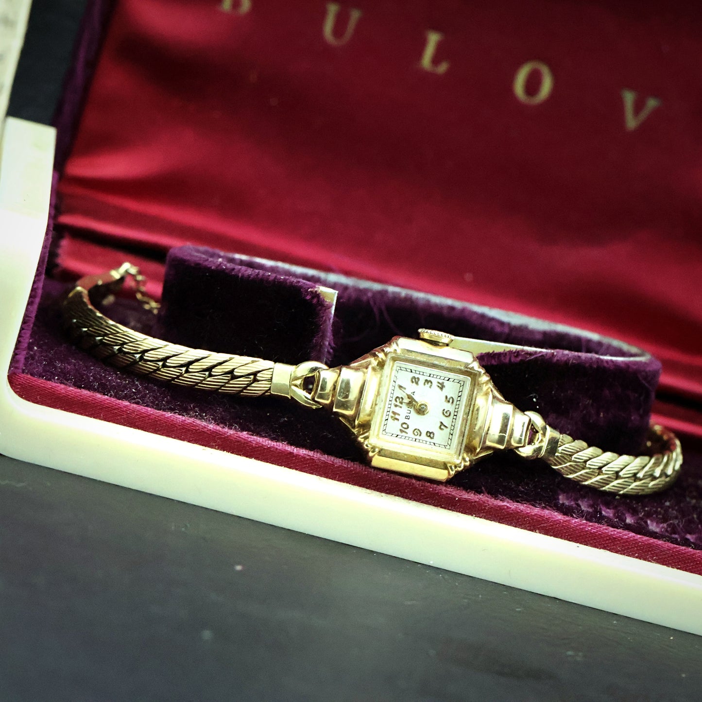 Bulova Gold Rectangular — Original Box & Papers