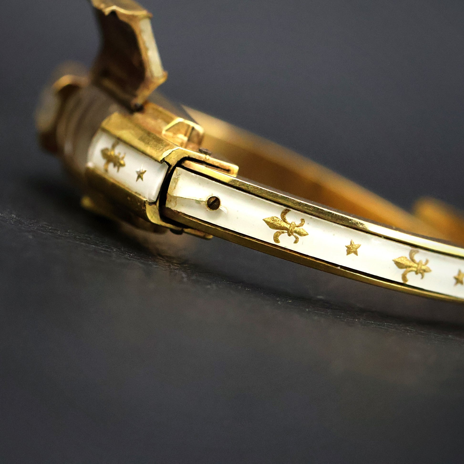 Ernest Borel White Enamel Fleur-de-Lis Bangle