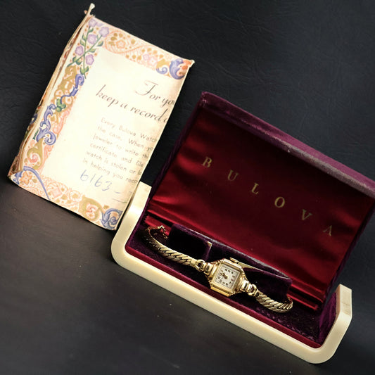 Bulova Gold Rectangular — Original Box & Papers