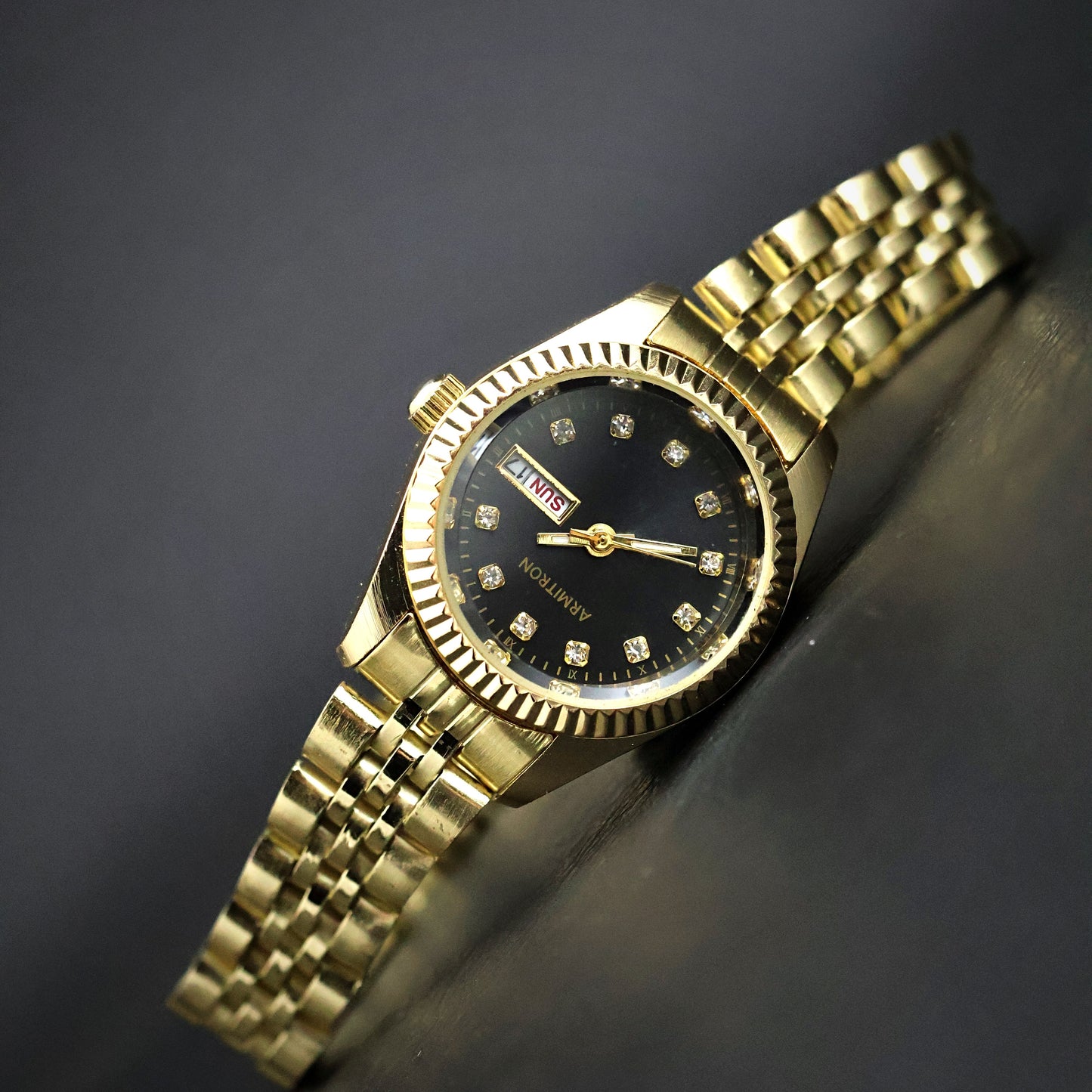 Armitron Gold-Tone Day-Date with Crystal Markers