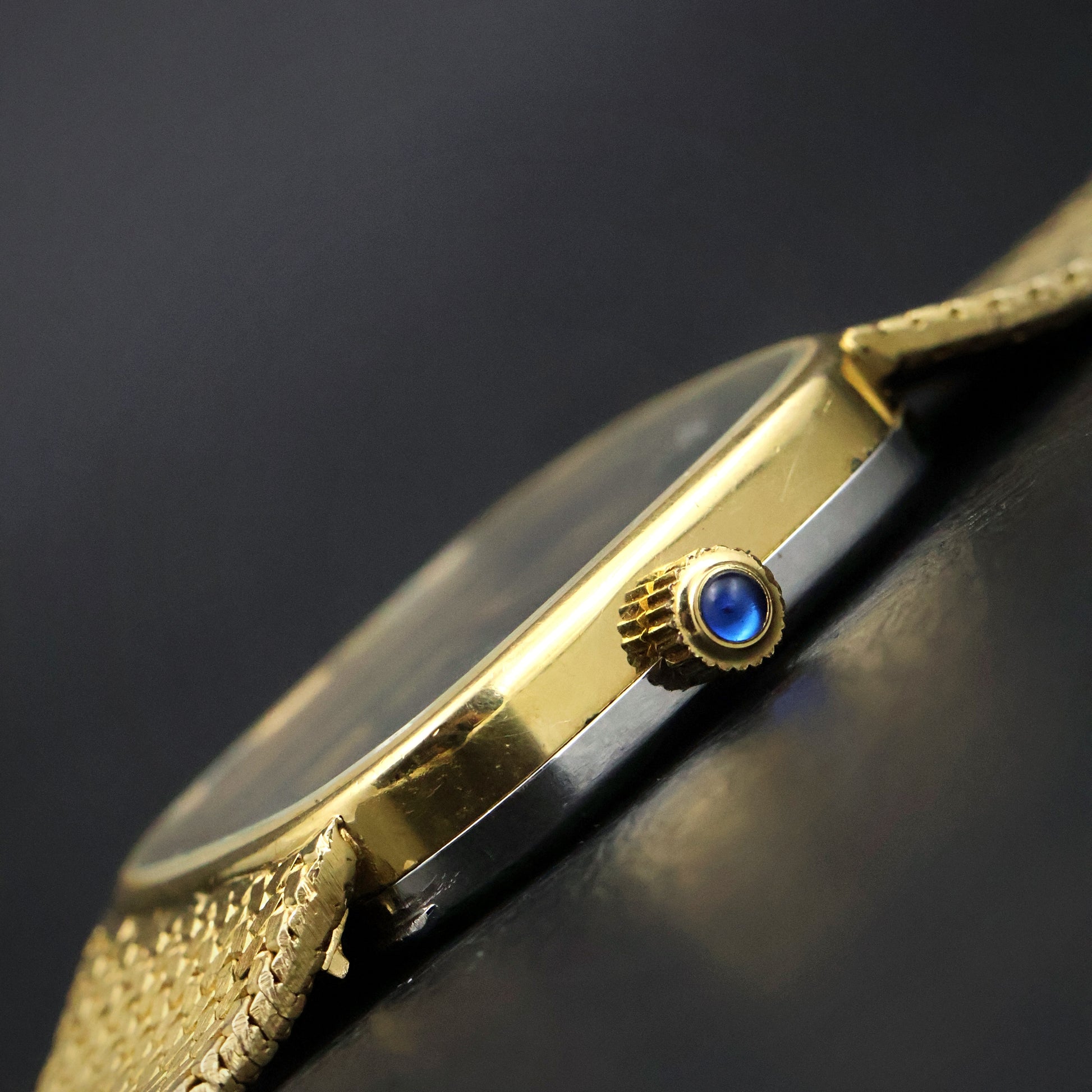 Longines Black Diamond Dial Gold Mesh Watch