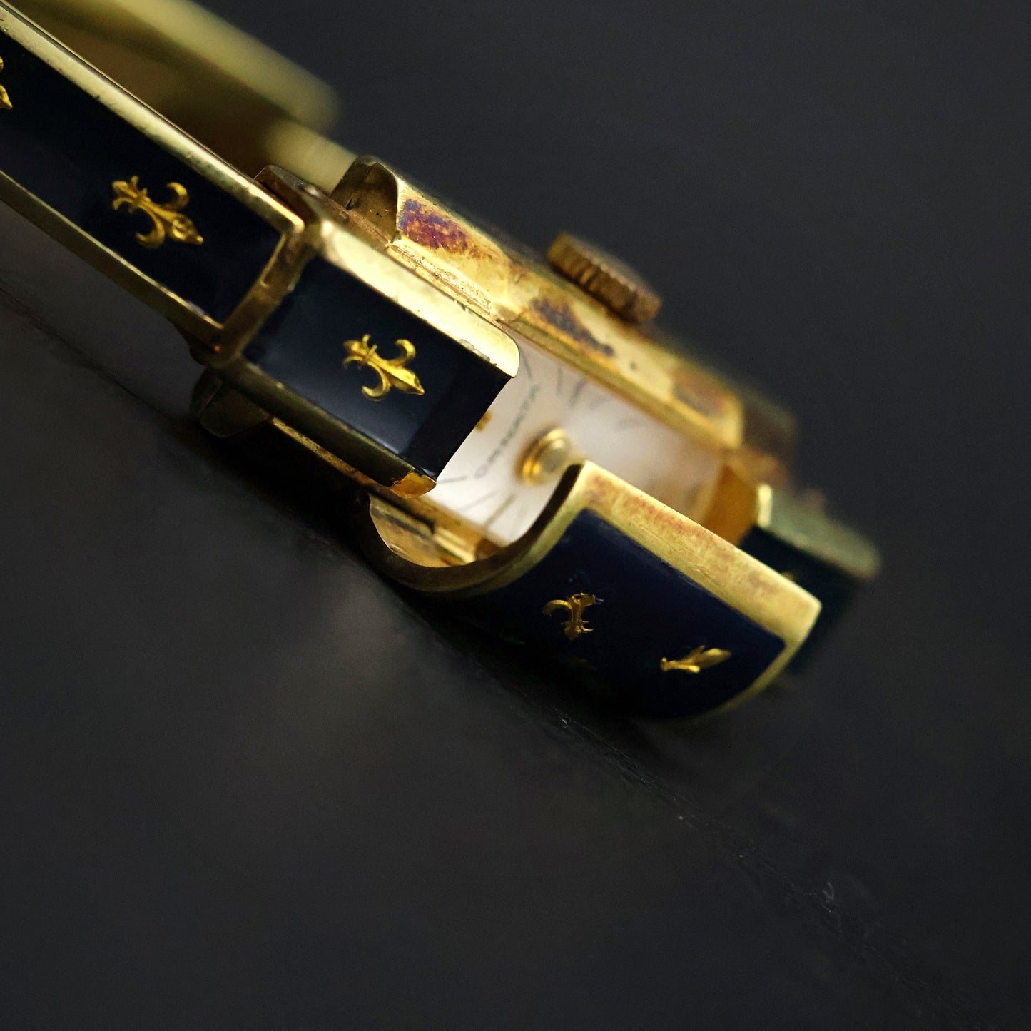 Ornata Swiss Navy Enamel Fleur-de-Lis Bangle