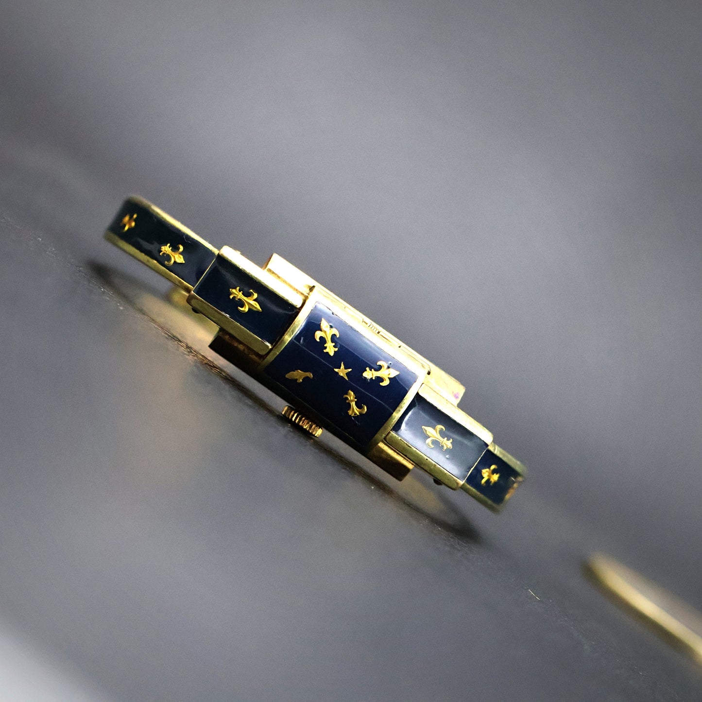 Ornata Swiss Navy Enamel Fleur-de-Lis Bangle