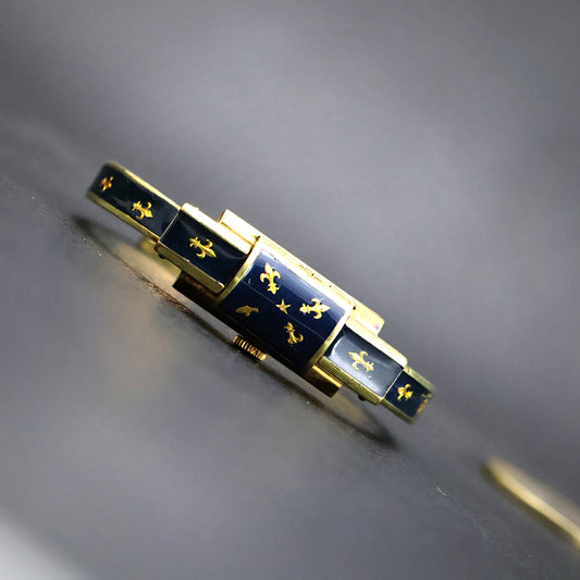 Ornata Swiss Navy Enamel Fleur-de-Lis Bangle