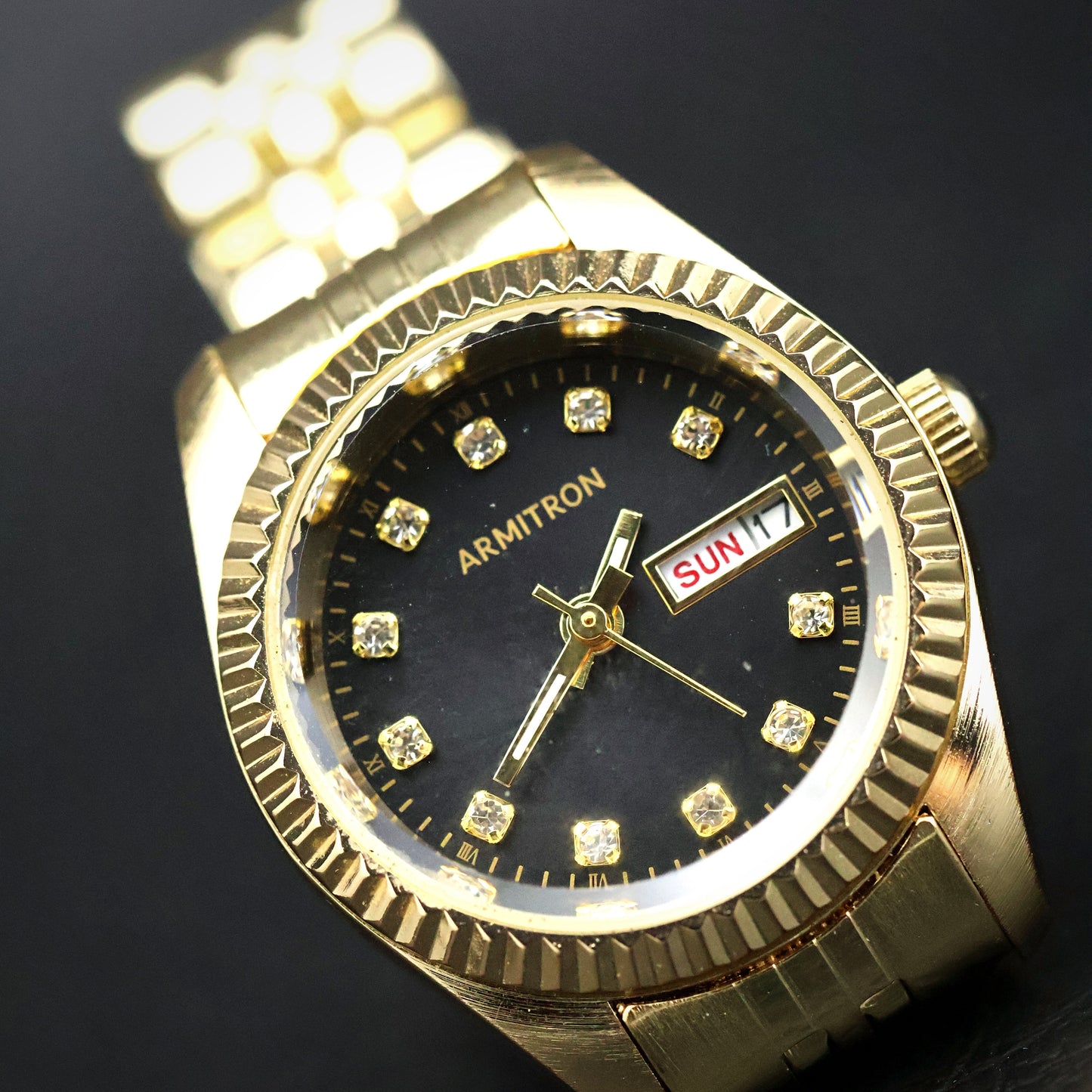 Armitron Gold-Tone Day-Date with Crystal Markers