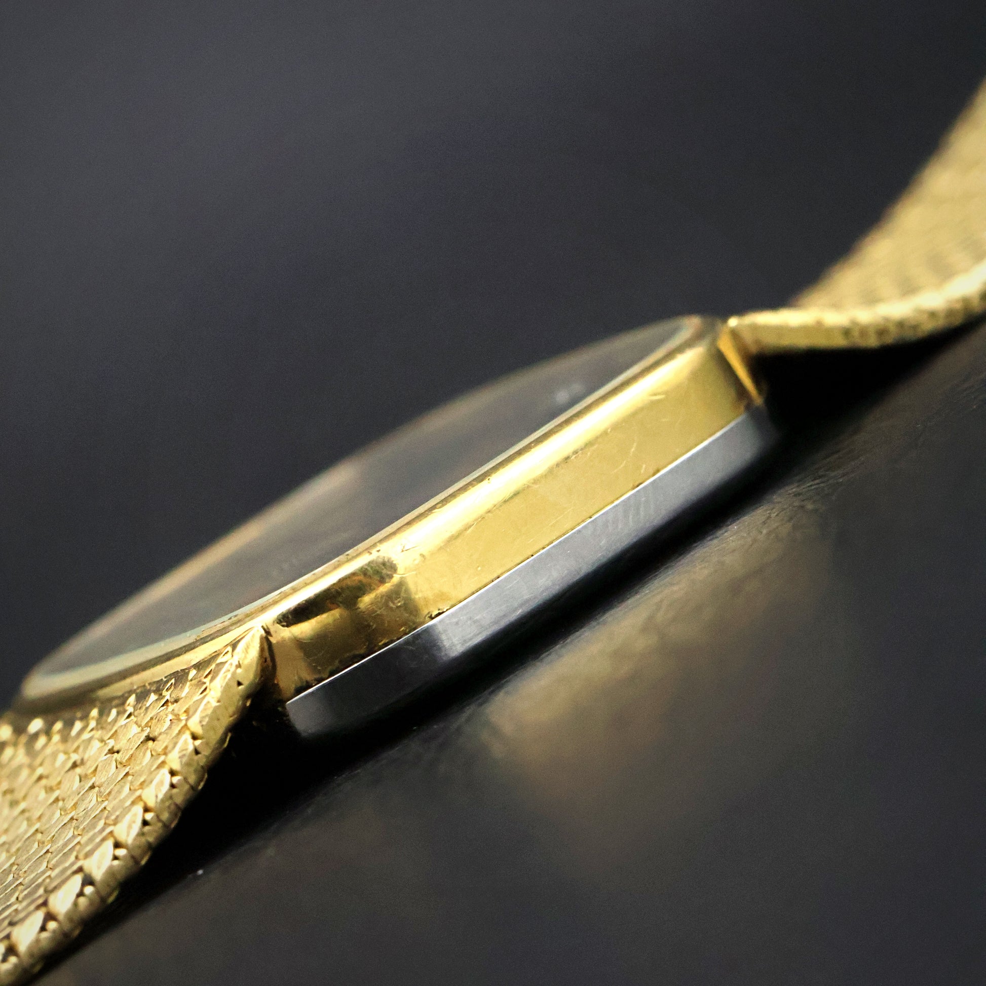 Longines Black Diamond Dial Gold Mesh Watch