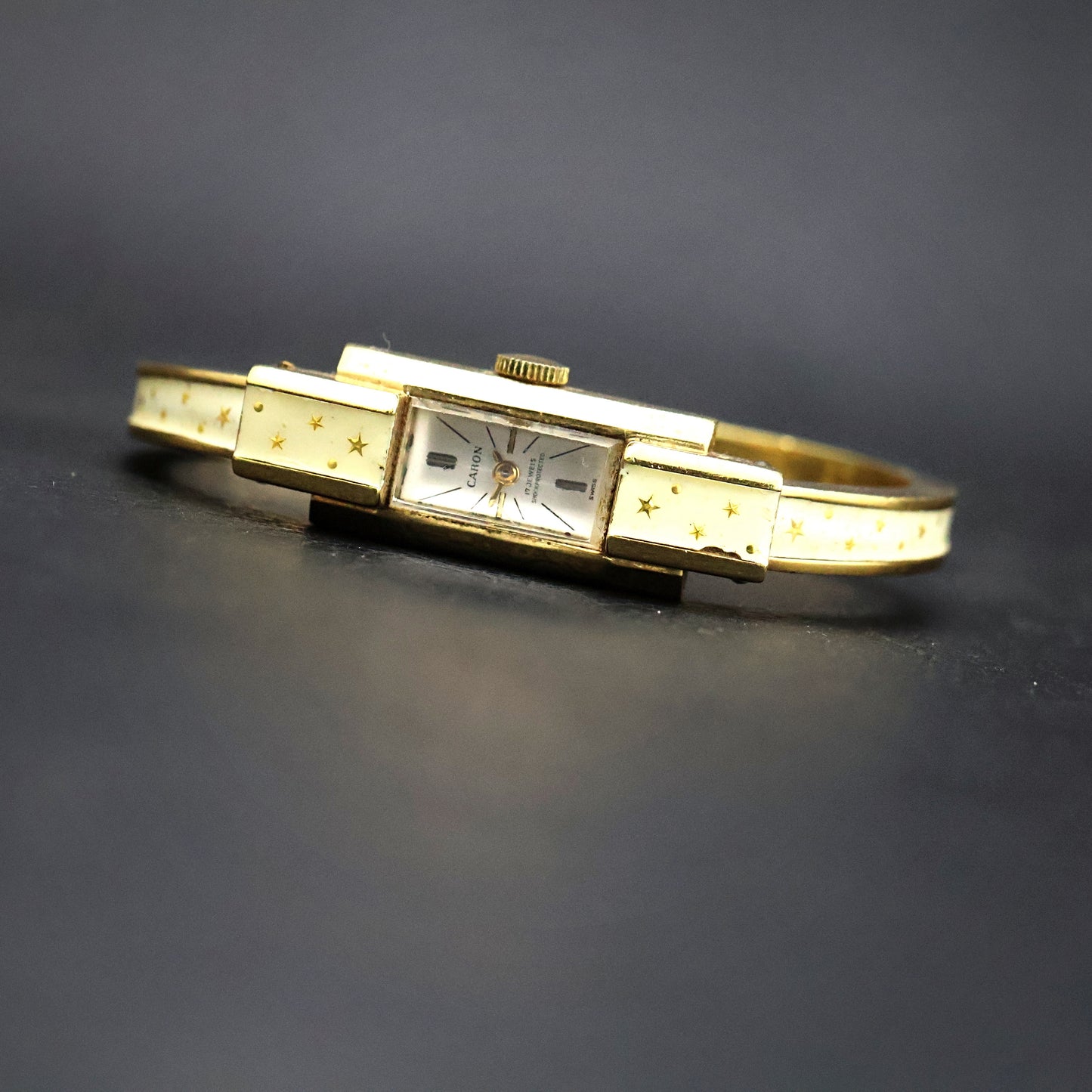 Caron 17-Jewel Cream Enamel Star Bangle