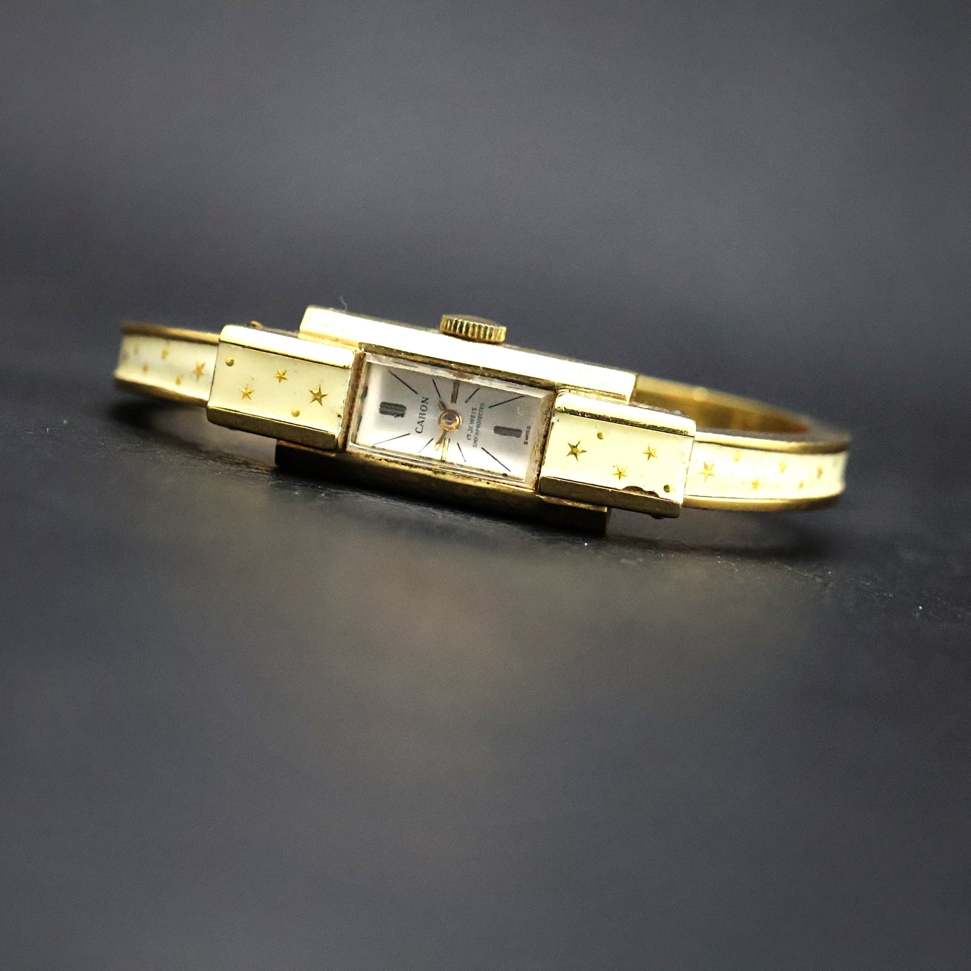 Caron 17-Jewel Cream Enamel Star Bangle